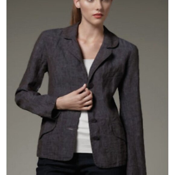 Eileen Fisher Jackets & Blazers - Eileen Fisher Dapple Rumpled Linen Delave Notch Collar Shaped Jacket Gray 16 XL